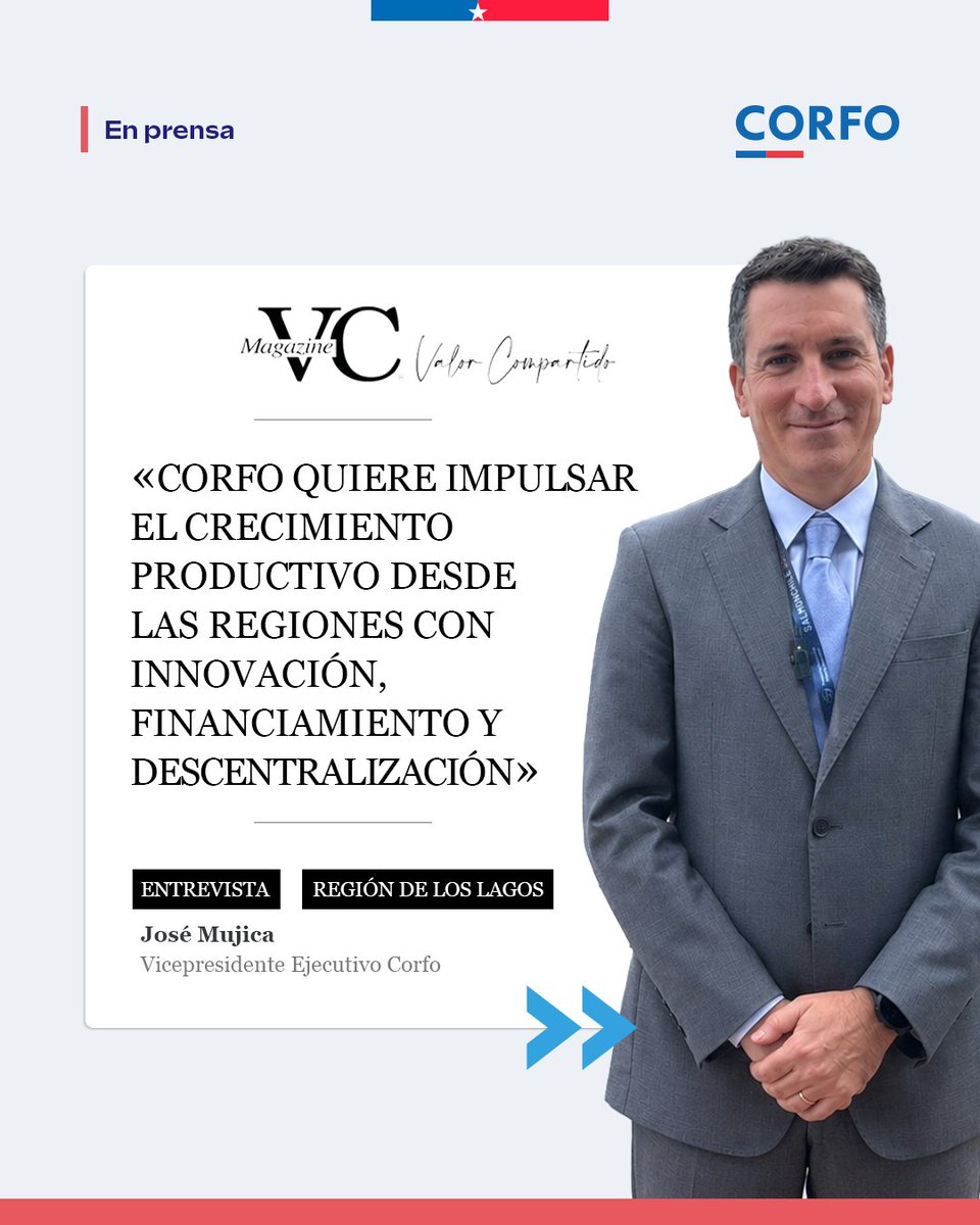 Corfo's tweet photo. En esta entrevista nuestro VPE, José Mujica, explica el trabajo de Corfo para potenciar las soluciones innovadoras surgidas desde los territorios y sus oportunidades de vinculación con grandes empresas para generar más valor y empleo.

Revisa la nota 👉 https://t.co/WC0L6oFoPL https://t.co/c9EOLBlkAS