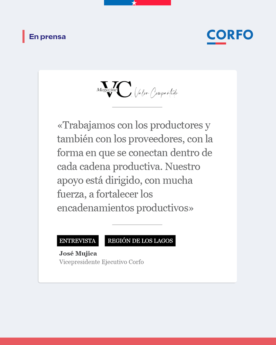 Corfo's tweet photo. En esta entrevista nuestro VPE, José Mujica, explica el trabajo de Corfo para potenciar las soluciones innovadoras surgidas desde los territorios y sus oportunidades de vinculación con grandes empresas para generar más valor y empleo.

Revisa la nota 👉 https://t.co/WC0L6oFoPL https://t.co/c9EOLBlkAS