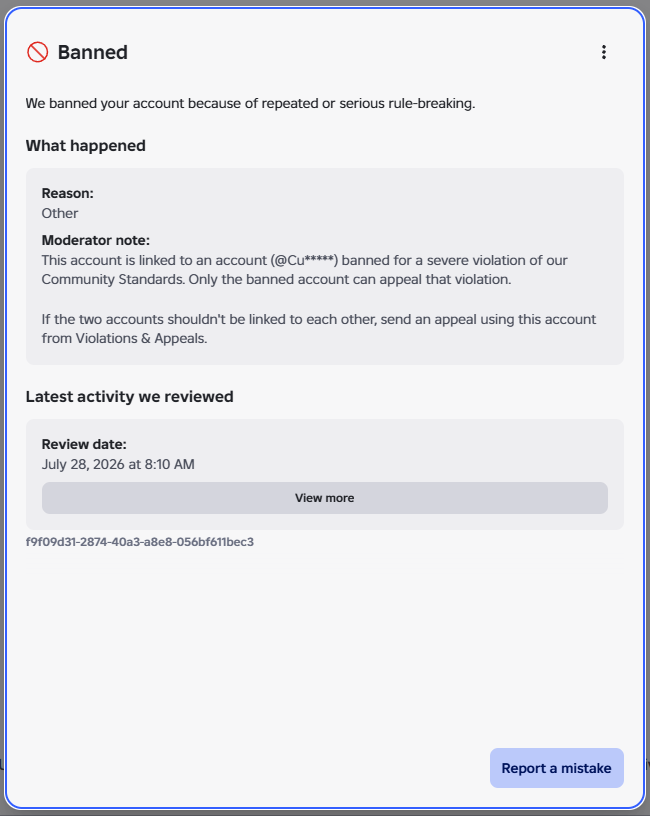 alpine_solar's tweet photo. Day 17 of the false Roblox Enforcement Ban (alpinesolar_X3)
@Roblox still has not lifted my false Roblox ban over an account I have no connection with.
These horrific false connection bans will only get worse until Roblox FIXES their moderation!
#roblox #robloxban #enforcementban https://t.co/OkJUf53e2j
