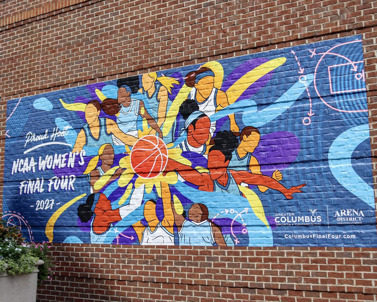 WFinalFour's tweet photo. Columbus is a WOMEN'S FINAL FOUR city 🏀🙌
 
We're so excited for Columbus to host the #WFinalFour in April 2027 & we're even more excited about how the city is already getting decked out for the event! Stop by the new mural installation in Arena Crossing outside of RBar to join in on the women's sports excitement🔥