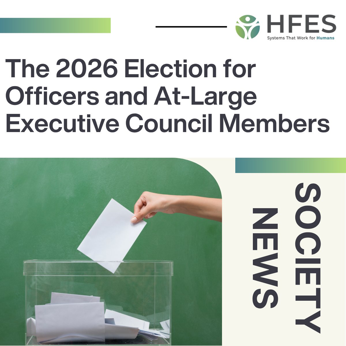 HFES's tweet photo. 🗳️Calling All HFES Full and Emeritus Members: Cast Your Vote in the 2026 HFES Election. Check your inbox for your official voting email containing your unique Voter ID and Passcode. 
📅 Voting Deadline: Thursday, August 28, 2026, at 11:59 p.m. ET https://t.co/gm6khUabRL