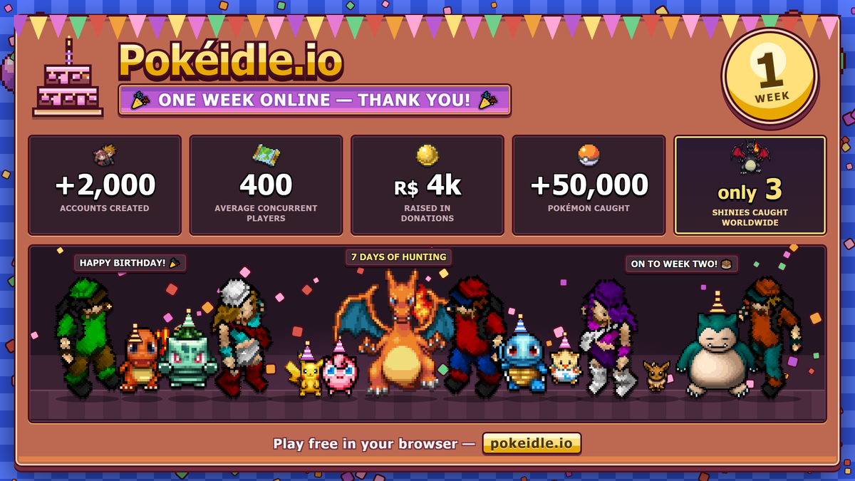 pokeidleio's tweet photo. 📢 1 Week of Pokeidle's life!

Thank you for everyone making part of this! ❤️🤍 https://t.co/csILz6ahU5