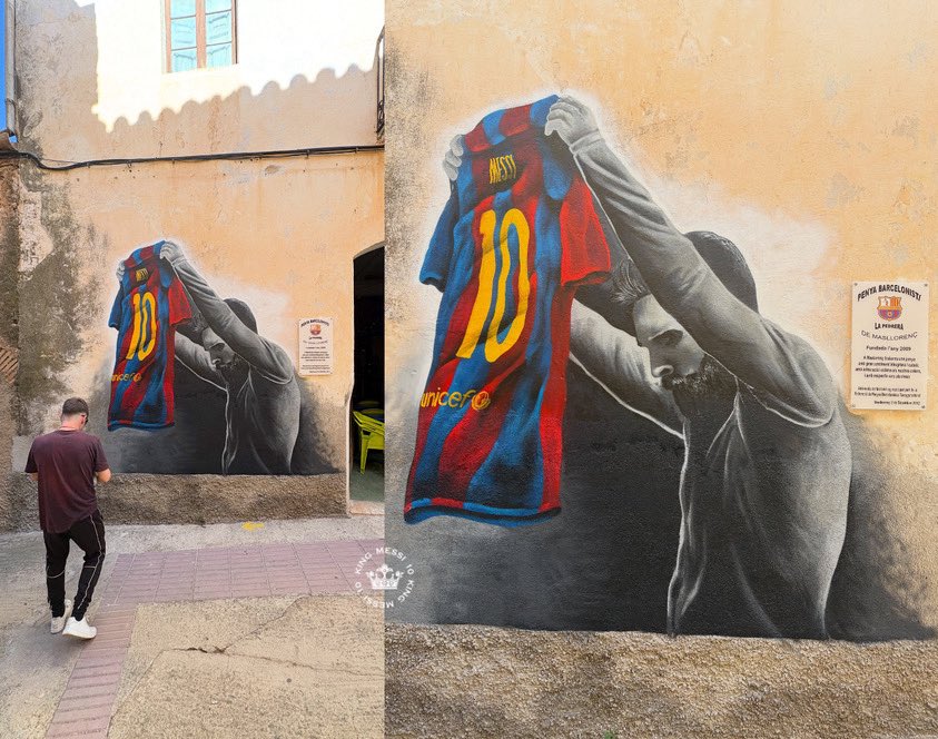 messi10_rey's tweet photo. Uffff😍…..Nuevo Mural de Leo Messi en la Fachada exterior de la peña del Barça de Masllorens, Catalunya🇪🇸!

El Artista➡️ IG / zaarttt https://t.co/0eJVRQbfkV