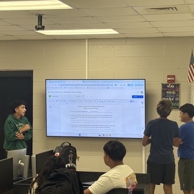 palmer_hs's tweet photo. "Getting to Know Me" presentations going on in Mrs. Smith's BIM class to wrap up the week at PHS! 
#DareToBeBetter #Bettereverydayineveryway https://t.co/Ly1EGxMzqM