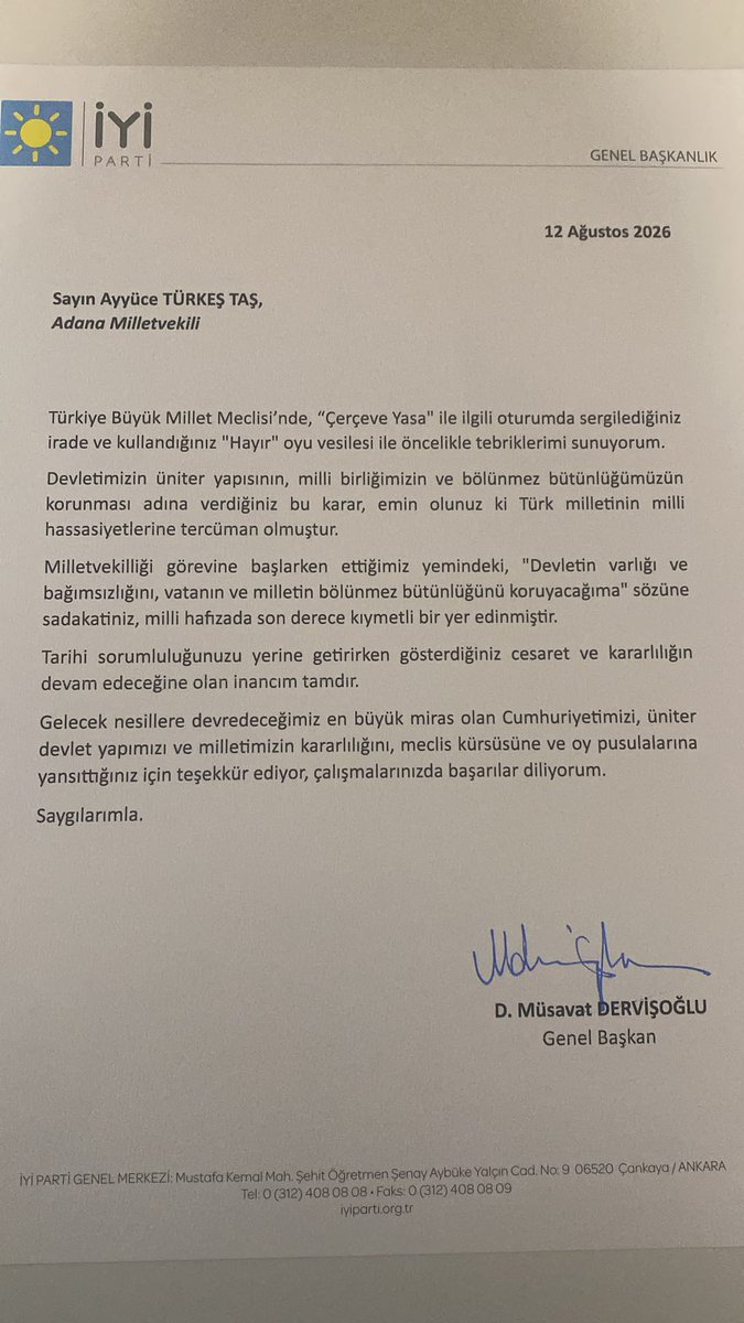 ayyuceturkestas's tweet photo. Sayın Genel Başkanım (@MDervisogluTR), ben size çok teşekkür ediyorum. Bize aziz vatanımız, aziz şehitlerimiz ve hakkı ödenmez gazilerimiz için korkusuzca ve başı dik mücadele edebileceğimiz bir ortam sağladınız ve hep yolumuzu açtınız.

Allah sizin liderliğinizde bize büyük Türk Milleti’nin desteği ile bu güzel ülkeyi yönetmeyi nasip etsin. 

Ne mutlu TÜRK’üm diyene!🇹🇷
