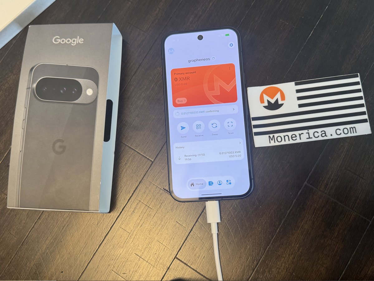 MonericaProject's tweet photo. Video recorded for settings up GrapheneOS on a Pixel 10, with a Monero wallet, Tor and duress pin. https://t.co/ZZruwLrgGQ