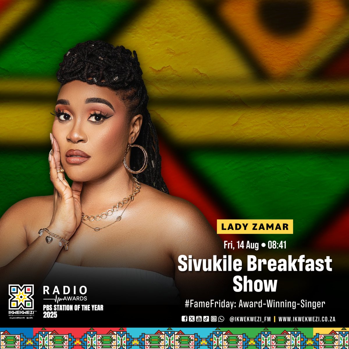 Ikwekwezi_FM's tweet photo. Wamukelekile ehlelweni #Sivukile629 no Bussai, Mvelo &amp; McDonald 📻 🔥

⏰08:41 #FameFriday: Lady Zamar, Award-Winning-Singer

#UmkhanyoNgowakho
📻90.6-107.7 FM
📱 https://t.co/RwAmNCNM5u 
💻Stream | https://t.co/0G4Uw3kUxy https://t.co/THIKbr3WYo