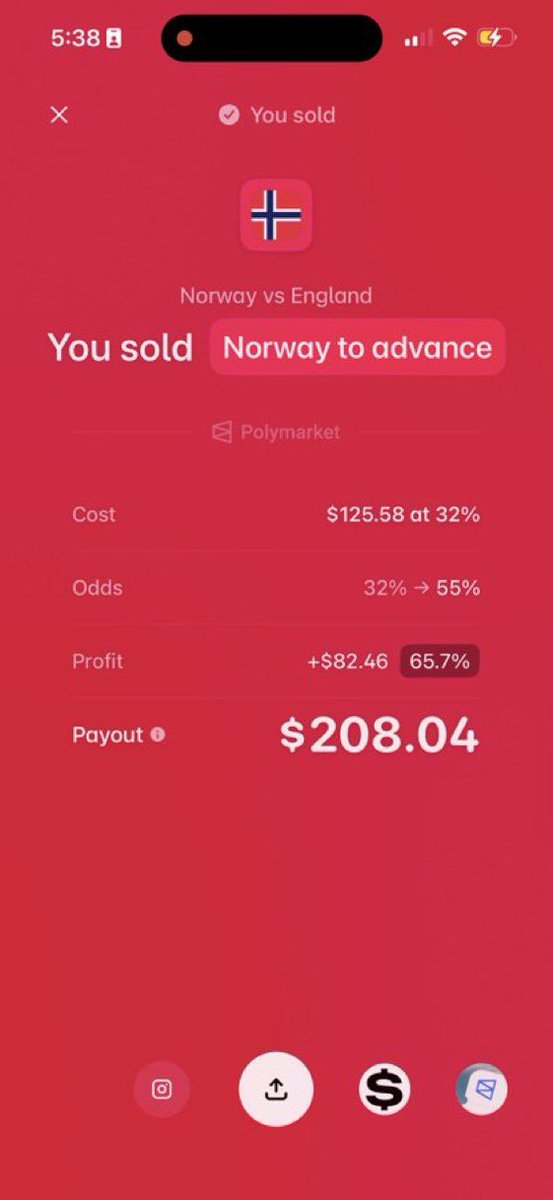_cousincrypt0s's tweet photo. Live traded Polymarket today at the game. Hammered Norway then sold after they scored their first goal then hit England when they had a 29% chance to win all the way to the end. https://t.co/xH4ZtUhMGP