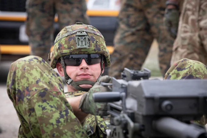 Estonian Defence Forces Soldier 2nd Lt. Jan-Markus Laanet, logistics officer, Logistics Battalion, sites down range with a Mark 19 automatic grenade launcher during Northern Strike 26-2, Camp Grayling, Michigan, August 9, 2026. \u202FNorthern Strike is an Army sponsored, multi-component, multi-national exercise designed to build readiness and enhance interoperability to fight and win. Northern Strike 26-2, Michigan\u2019s largest and longest joint readiness exercise, is held from August 1 to August 15, 2026 at the National All-Domain Warfighting Center. This year\u2019s exercise will feature around 9,000 participants. (U.S. Marine Corps photo by Lance Cpl.\u202FNalanie Davila)\n\n