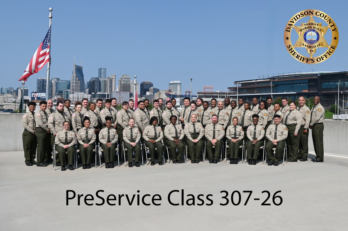 DaronHall7's tweet photo. A proud moment for the @NashSheriff Training Academy! 🎓
Congratulations to the 48 cadets of Class 307-26 who graduated and were officially sworn in as our newest officers. Surrounded by family, friends, and members of the Nashville Sheriff’s Office, they a significant milestone and officially began their journey in law enforcement.

#DCSO #LawEnforcement #Graduation #Class30726 #Nashville #DavidsonCounty