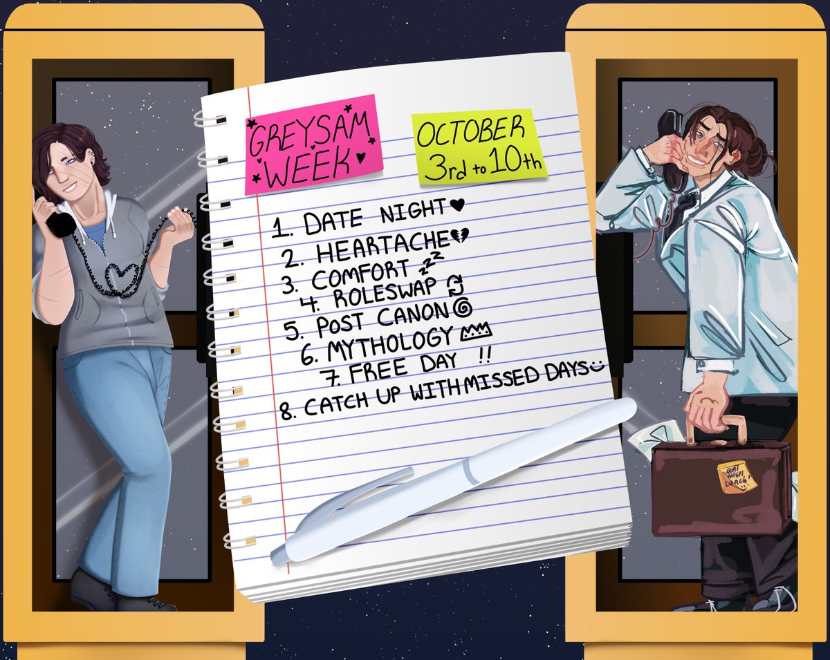 greysamweek's tweet photo. The #greysamweek2026 prompts are finally here! The event will start on October 3rd and end on October 10th! All forms of art are welcomed including art, writing, renders, edits, and cosplays!
We'll see you all then!
#codz #greysam #callofduty #samanthamaxis #elizabethgrey https://t.co/fGPI8ppN7W