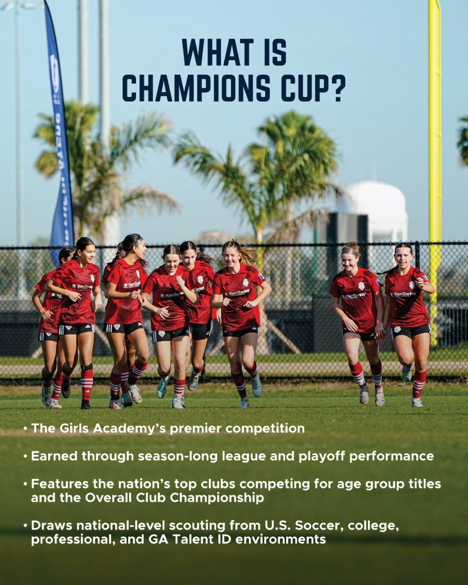 GAcademyLeague's tweet photo. 𝐄𝐀𝐑𝐍𝐄𝐃. 𝐍𝐎𝐓 𝐆𝐈𝐕𝐄𝐍 🏆

Congratulations to the clubs that have qualified for the 2026–27 Girls Academy Champions Cup through their conference performance during the 2025–26 season!

Team qualifiers coming soon. https://t.co/TWiHQiswMe