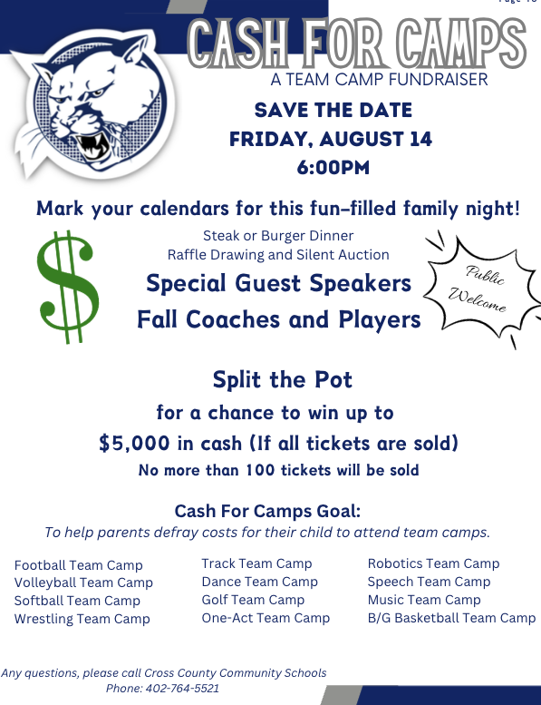 CrossCounty1's tweet photo. We hope to 👀 you all tomorrow night (Friday) for 💲Cash for Camps💲 at 6:00 PM. There are some pretty great things being auctioned off; the food will be amazing too! https://t.co/dfvI06axBj