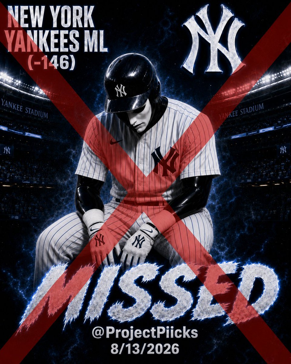 ProjectPiicks's tweet photo. Official Result ❌

New York Yankees ML (-146) ❌

Zero on the board.
One in the loss column. 
Onto tomorrow.

Final: Yankees 0–1 Mariners

Record: 46–21
@ProjectPiicks

#GamblingX https://t.co/ssx6IZi09s