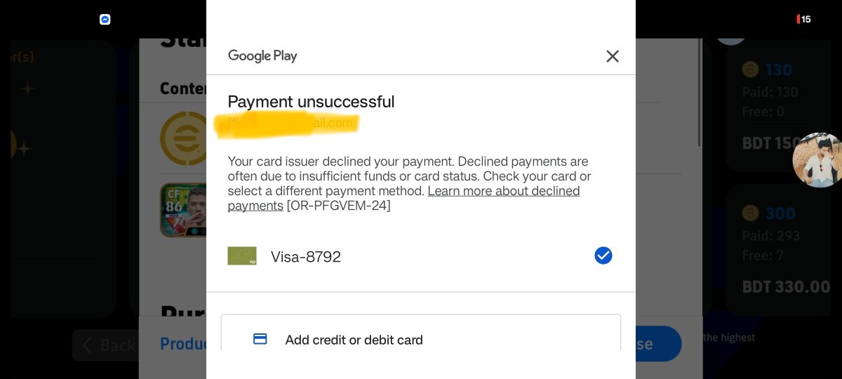 0xDLe's tweet photo. I had a balance of 2.17 USD in my MyPal virtual card, but when I tried to make a payment on Google Play, it declined the transaction saying there were insufficient funds / no money in the account. @Mypal_Global https://t.co/9NxswrID5M