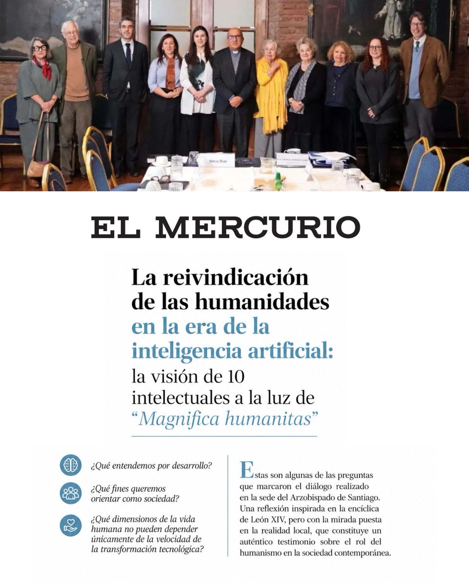 UAI_CL's tweet photo. ¿Qué lugar tienen las humanidades en la era de la inteligencia artificial?

Esa fue la pregunta que reunió a diez intelectuales y académicos en un diálogo publicado por El Mercurio, inspirado en Magnifica Humanitas y enfocado en los desafíos que plantea la IA para la educación, el desarrollo humano y el futuro de la sociedad.

Entre ellos, el rector de la UAI, Francisco Covarrubias, planteó que la inteligencia artificial tiene el potencial de un fármaco: puede generar enormes beneficios, pero también riesgos si no se utiliza con criterio. Frente a un futuro incierto, sostuvo que el desafío de las universidades no es llenar de contenidos a los estudiantes, sino formar personas con discernimiento, flexibilidad intelectual, mirada interdisciplinaria y sentido ético.

Porque en un mundo de cambios acelerados, las humanidades siguen siendo fundamentales para comprender qué tipo de sociedad queremos construir.

#UAI #Humanidades #InteligenciaArtificial #EducaciónSuperior #PensamientoCrítico #Liderazgo #Innovación #artesliberales