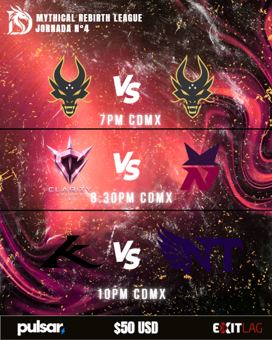 DrakoEsPV's tweet photo. 💛MYTHICAL REBIRTH LEAGUE💛

Hoy toca día de Derby, día de enfrentamientos cardiacos que definirán a los posibles clasificados a la siguiente fase, todos los equipos se han preparado y darán el todo por el todo para lograr alzarse con la victoria, no se lo pierdan!

@DrakoEsPV (GC) vs @DrakoEsPV (Masc)
@cltyesports vs @arc_esportsmx 
@KenseiLATAM vs @Nightwings_NT 

Y como siempre, nos pueden sintonizar en nuestro canal de twitch! 

https://t.co/YweaZ0xYri