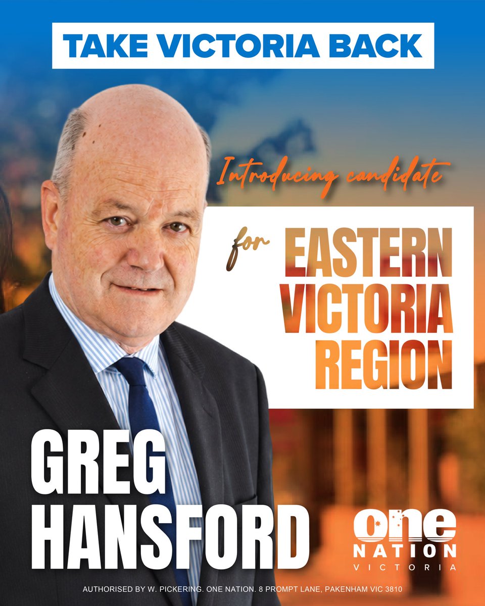 OneNationVic's tweet photo. MEET YOUR CANDIDATE FOR EASTERN VICTORIA: Greg Hansford
Greg was born in Gippsland, was educated there and brought his family up in the region. He has always been passionate about regional Victoria and its history of providing food, power, timber and mineral resources not only for Victoria, but Australia.
Born to an Irish mother whose family migrated to Australia in the 1950, and an Australian father who served as a Spitfire fighter pilot in World Ward 2, Greg grew up appreciating the traditional Australian way of life. Apart from his time at Latrobe University studying to be a school teacher, Greg has always lived in Gippsland and he has witnessed the steady decline of the region, particularly in the last decade, under Labor.
Greg retired in 2017 after 24 years as a school teacher. Prior to this he ran his own full time business in tourism for 6 years, operated a public address system company for local and state bands for 20 years, and was an award winning bassist in a popular local cover band for 17 years, until the Covid closures.
Greg has witnessed the decline and devastation of Gippslandβs coal fired power industry and the steadily increasing cost of electricity in homes, small businesses and industry. His philosophy has always been not to passively stand by and observe a problem but to try and do something about it, if possible.
βOne Nation proposes the construction of coal fired HELE (High Efficiency Low Emission) power stations. These will provide our stateβs households, small businesses and industries with reliable, low cost, base load electricity 24 hours a day, 7 days a week. In addition, they produce valuable industrial byproducts eg. urea, nitrogen, ammonia, hydrogen etc.β
Greg is also passionate about responsibly reopening Victoriaβs native timber industry.
Besides providing a valuable source of regional employment, this will reduce the risk of catastrophic bushfires and enable a return to the national production of white paper, a resource currently imported from overseas. He also wants to see a return to return to the training of apprentices in a range of trades to overcome the predicted shortages of these in the next 5 years. Greg is seeking your vote to bring about and enable real, meaningful change to occur.