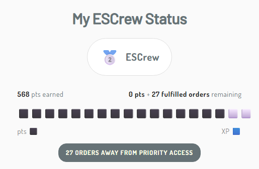 DcalPlays's tweet photo. @E_S_Collectible Do I really need to make another 27 purchases within a month for Elite? 3 completed purchases in the last 2-3 weeks and 1 pending. https://t.co/j7bU0XAPEt