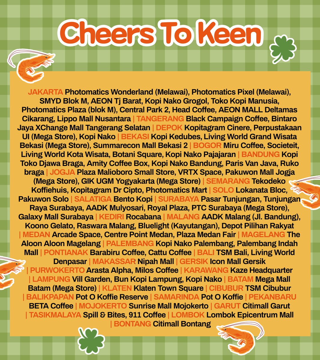 jeerkaif's tweet photo. Cheers to Keen! 🍀🦞

Keen birthday frame eventby @withseakeen

📅 15-21 August 2026
📍@photomaticsid

Let’s create a cheerful moment for our lovely Keen 🧡

Don't forget to snap a photo and tag @withseakeen with #CheersToKeen if you use theframe! https://t.co/ujb3hy5FWs