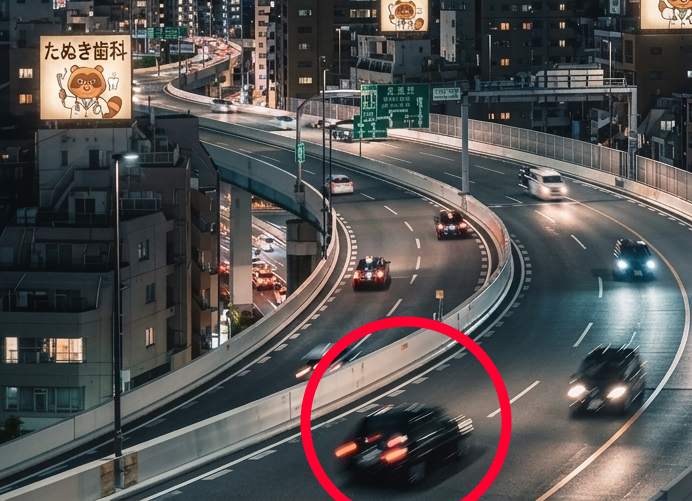 mazdaneko's tweet photo. AIに首都高の情景描いてもらったら逆走車いた https://t.co/kChtcCjEGx
