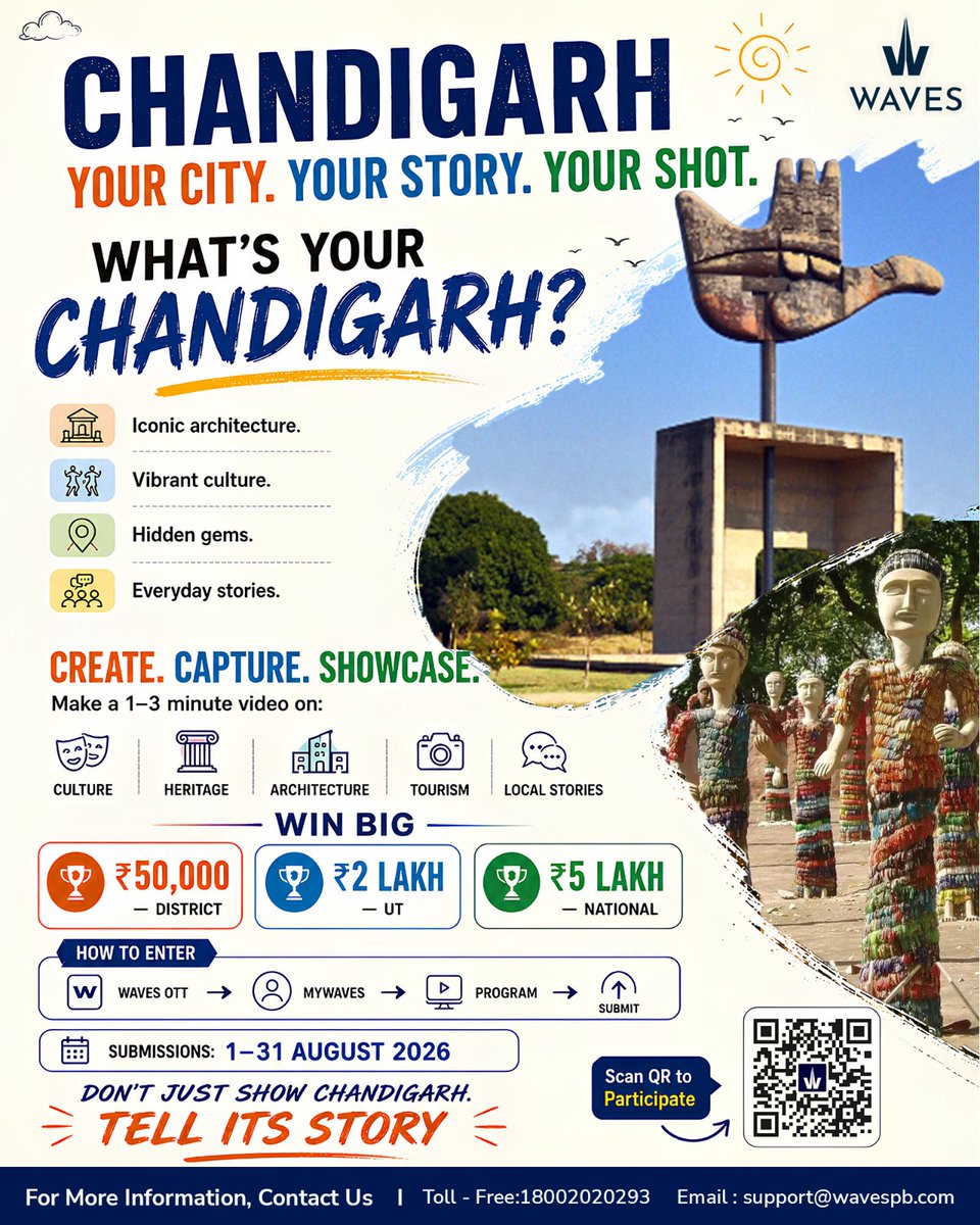 AkashvaniAIR's tweet photo. Calling all creators from Chandigarh! 🎥
Capture your district's unique stories in a 1–3 minute original video and stand a chance to win prizes up to ₹5 Lakh! 📷
📅 Entries: 1–31 Aug
📷https://t.co/2sbm7IW2Mt
#GemsOfIndiaChallenge #ArunachalPradesh #WAVESOTT #MYWAVES https://t.co/KzXRF1LJZA