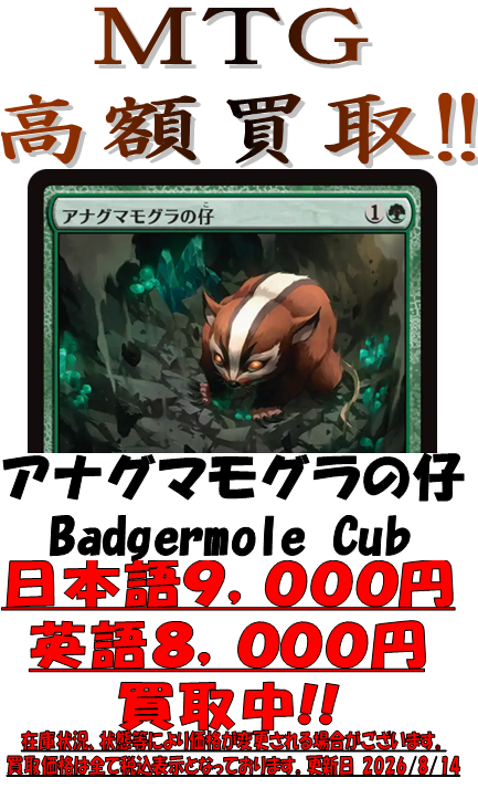 MTG買取情報】 TLA「Badgermole Cub/アナグマモグラの仔」買取価格更新