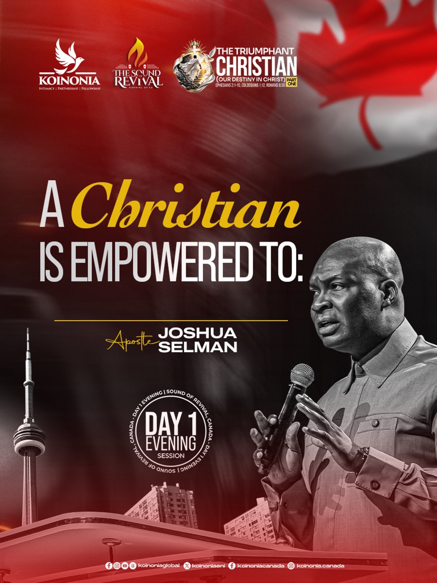 koinoniaeni's tweet photo. #ApostleJoshuaSelman
#TheTriumphantChristianPart1
#OurDestinyInChrist
#TheSoundOfRevival2026
#SoundOfRevivalCanada
#KoinoniaGlobal https://t.co/ktEV3DsMdd