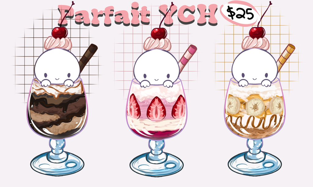 Kaiyzonite's tweet photo. -Parfait YCH 🍨-
• [$25]
Chocolate, Strawberry or Vanila flavors! 🍫🍓🍦
Unlimited slots! 
Anthro, furry, sonic, human! Mini style! 
• https://t.co/HVHQTmAiUC