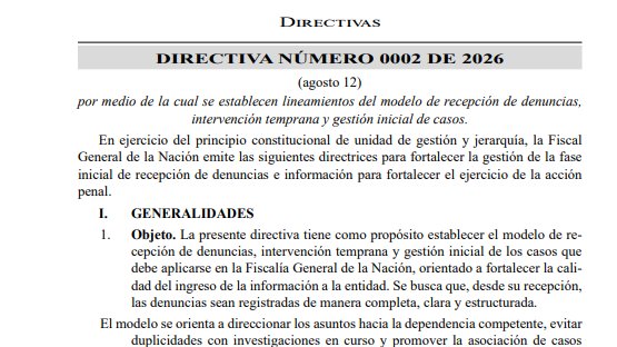 NormatividadCEL's tweet photo. ☑️Fiscalía General de la Nación. Directiva 002/2026. Establecen lineamientos de modelo de recepción de denuncias, intervención temprana y gestión inicial de casos. https://t.co/6wbJI7RKJe