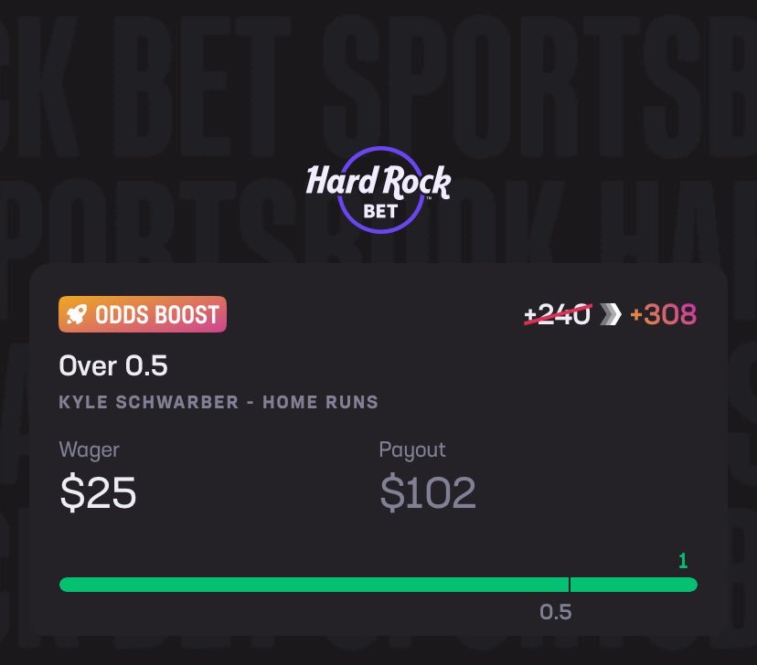 1R_HS's tweet photo. @HomeRunPredict 
>finally check my bet app at 6pm
>see Schwarber boost
>check Schwarber on HRP
>place the bet
>win

Simple as (if only) https://t.co/7wKCyn4iGx