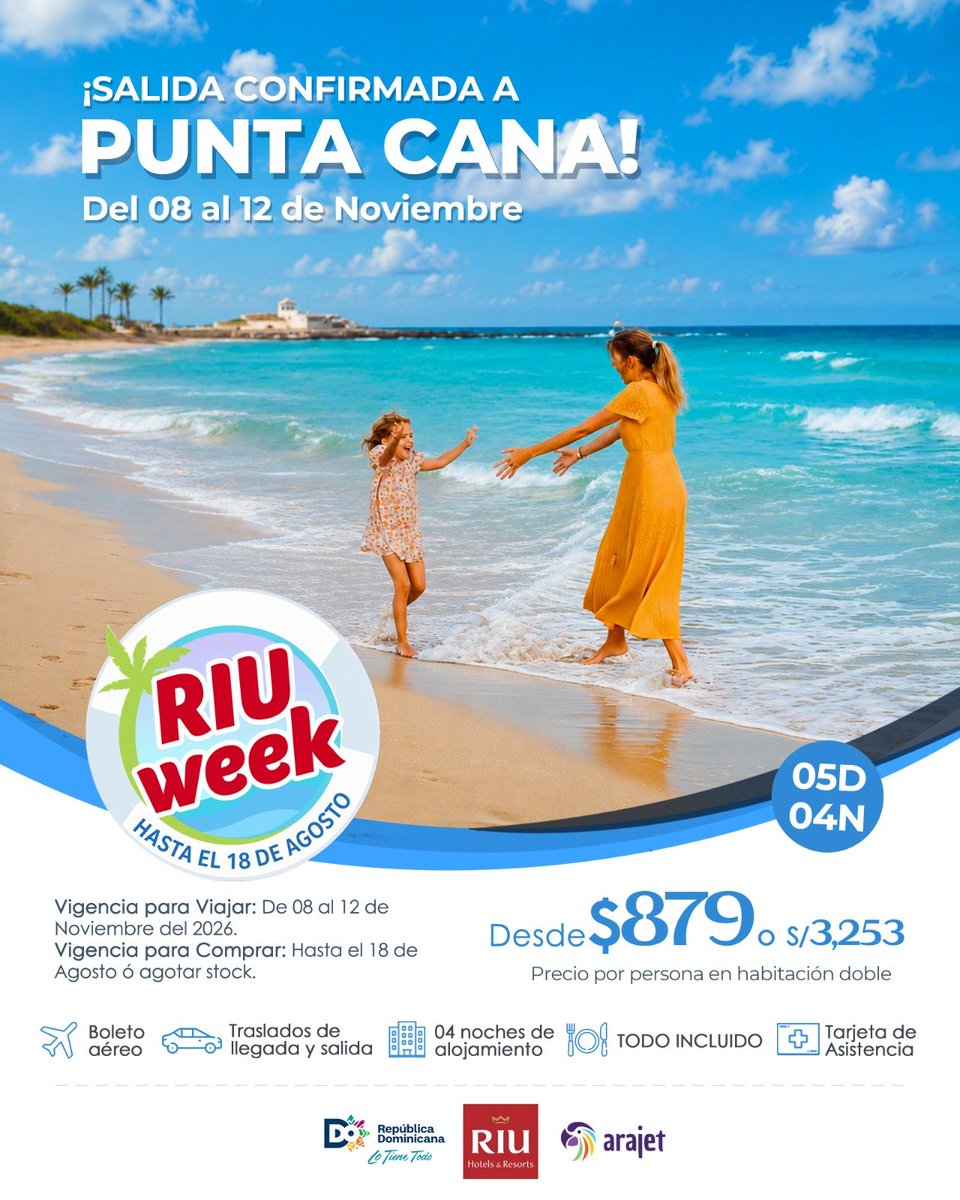 _TravelPartners's tweet photo. #RIUWEEK ¡Las mejores Salidas Confirmada a Punta Cana con RIU Hotels &amp; Resorts ! ❤️✨😍 https://t.co/BJtlfaA8jl