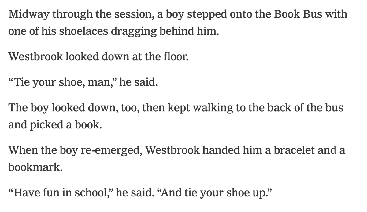 joecoscarelli's tweet photo. my two favorite legendary Russell Westbrook bits from Sam Anderson’s NYTM story + “Boom Town”:

1. Russ vs. kids shoelaces

2. “You don’t get to bargain with me, motherfucker” https://t.co/4J20iPt1kI