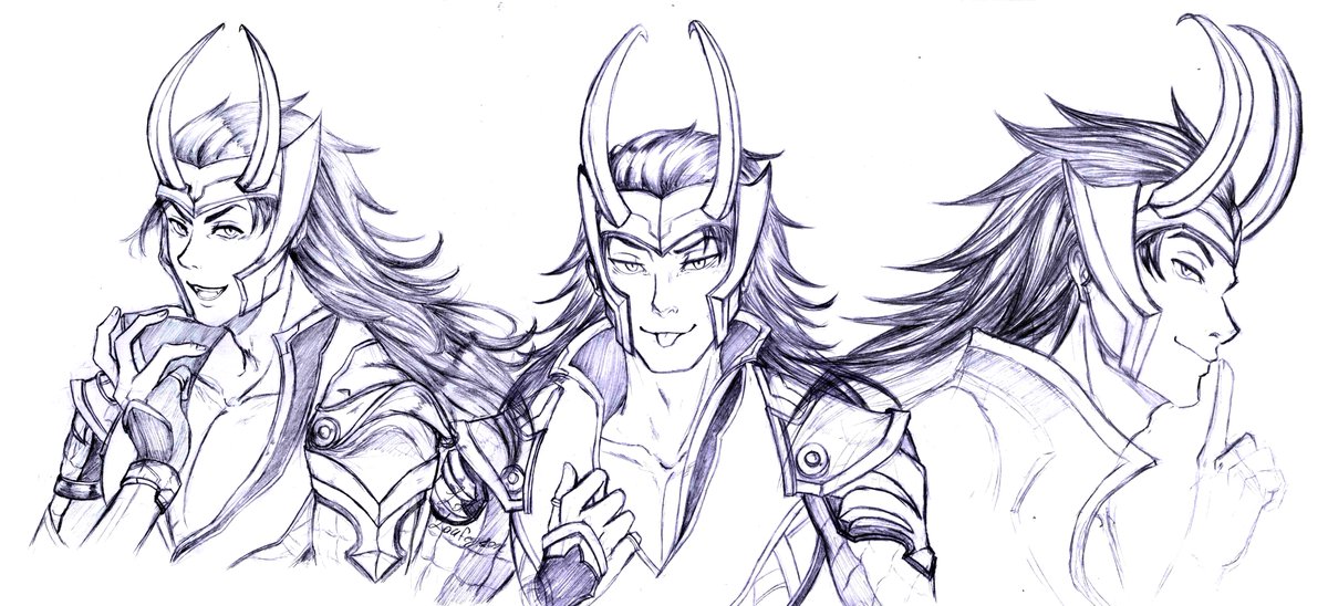 Misokrattz's tweet photo. Loki in Tokon is slowly becoming my all time favourite design for him. More sketches!
#MARVELTōkon #loki https://t.co/Wm12UKhC9K