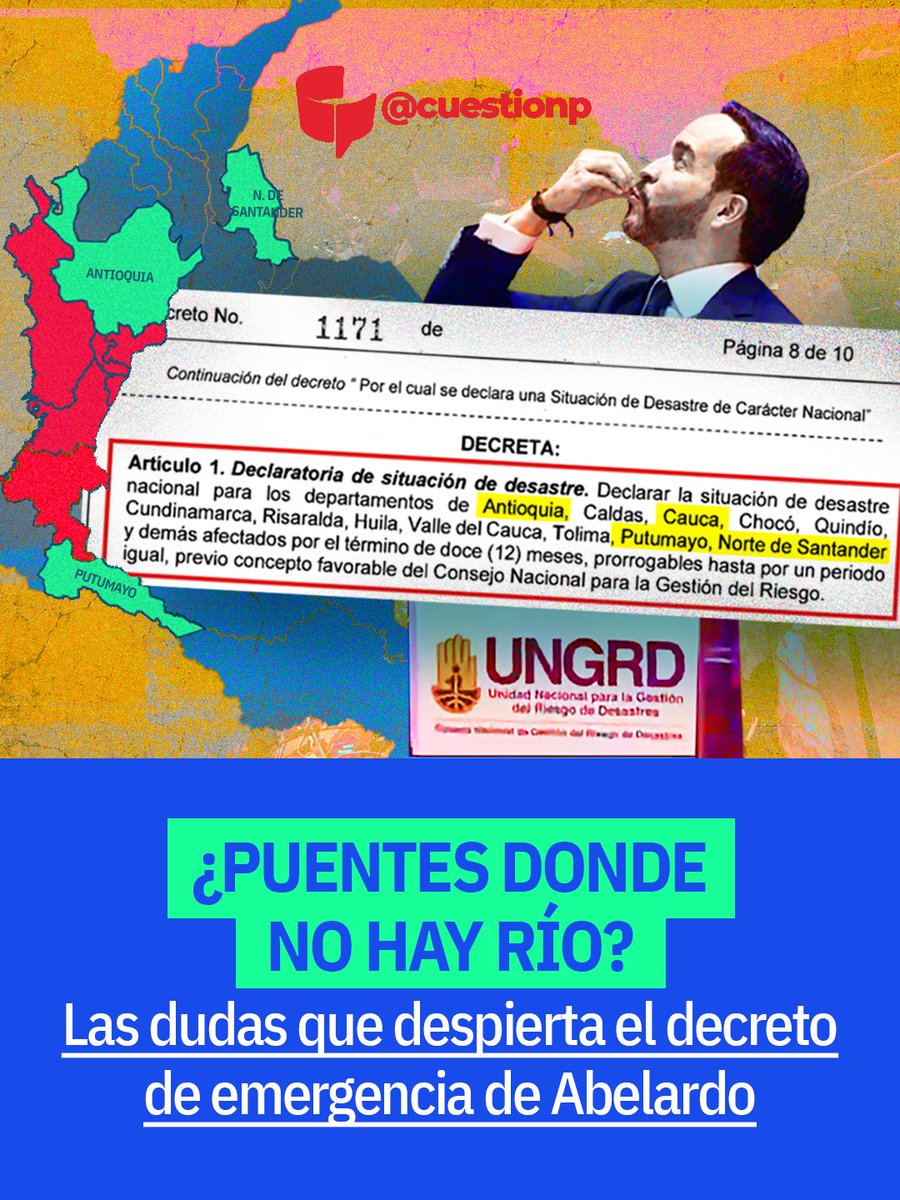 cuestion_p's tweet photo. ¿Puentes donde no hay río? El Decreto 1171 de emergencia por el sismo del 10 de agosto incluye departamentos donde, literalmente, no hubo afectaciones graves. ¿Qué hay detrás de esta declaratoria? Abrimos hilo. 🧵 https://t.co/F4kqLB6xpe