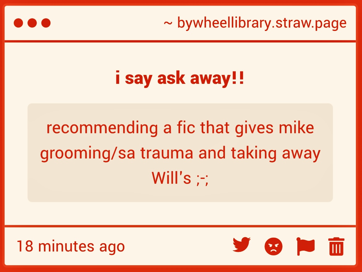 bywheelarchive's tweet photo. it's very odd that you assumed that — the grooming and sexual trauma are a part of will's backstory, not mike's. it wasn't the same as in canon, obviously, but in my opinion it's been sensitively written thus far, with no glaring issues. https://t.co/buzxpnafVK