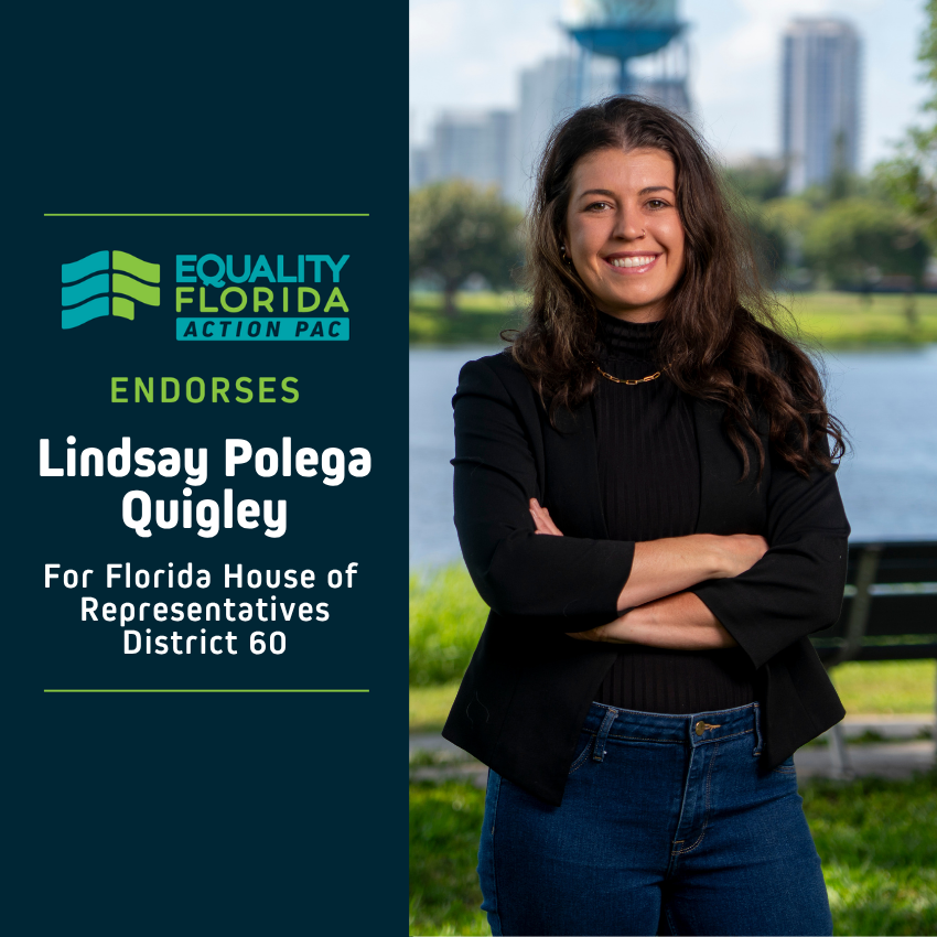 eqfl_actionPAC's tweet photo. EQFL Action PAC endorses Lindsay Polega Quigley for Florida House D60!  

Paid Political Advertisement paid for by Equality Florida Action PAC, 15257 Amberly Dr., Ste. 382, Tampa, FL 33647, independently of any candidate. This advertisement was not approved by any candidate. https://t.co/xBTdA56btb