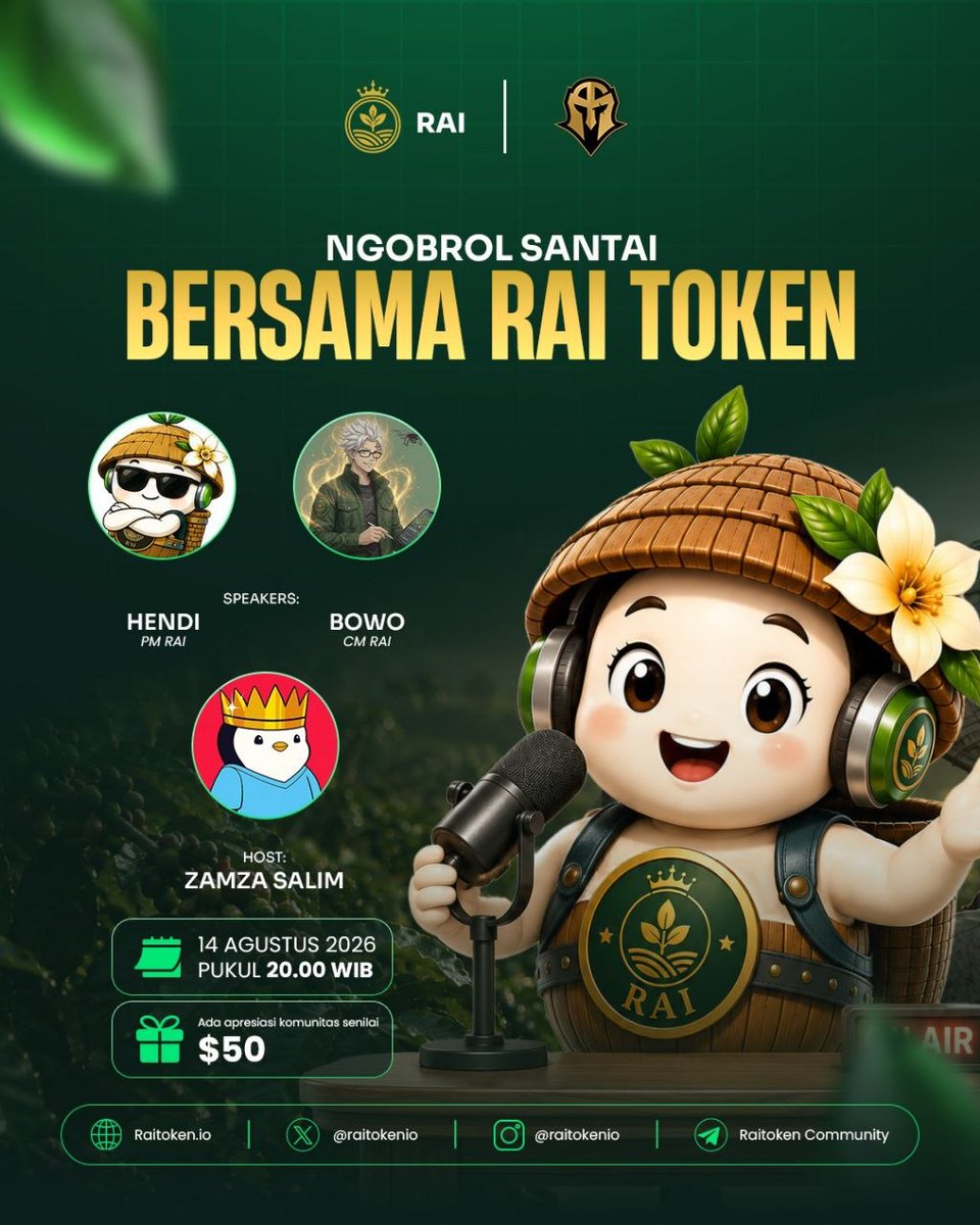 Autosultan_team's tweet photo. [AMA] bareng RAI dari @raitokenio 🌴 

Topik yang bakal kita obrolin : ""Ngobrol Santai: Bersama RAI TOKEN""

📅 15 Agustus 2026, pukul 20.00 WIB
🎁 Reward : $50 for lucky winner 

Cara ikutan:
✅ Follow @raitokenio
✅ Join TG Channel https://t.co/8lVdiUhDvA
✅ WAJIB ISI FORM ini https://t.co/vuEntkeOx8
✅ Join X Space:  https://t.co/WkYNdOOmyZ

like , rt & drop your question 👇
