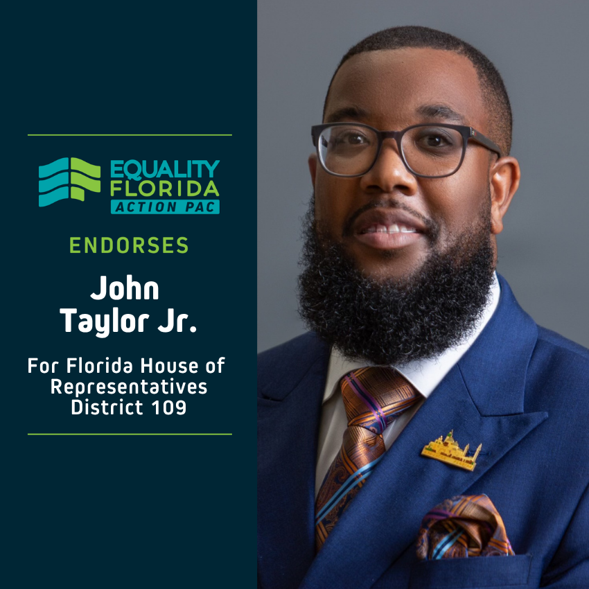 eqfl_actionPAC's tweet photo. EQFL Action PAC endorses @mayorjohntaylor for Florida House District 109!  

Paid Political Advertisement paid for by Equality Florida Action PAC, 15257 Amberly Dr., Ste. 382, Tampa, FL 33647, independently of any candidate. This advertisement was not approved by any candidate. https://t.co/oPEzQm1uWN