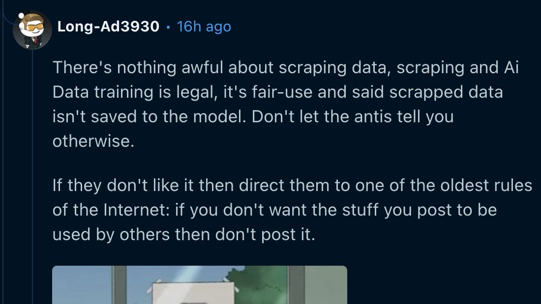 zemotion's tweet photo. We're told "consent isn't always valid", that "if you don't want what you post to be used then don't post".

It's like saying a store being broken into is at fault for having windows. In real life that's illegal! A door not being bankvault strong isn't an invitation to violate 5/ https://t.co/nA5wcW9pE0