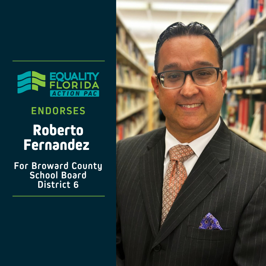 eqfl_actionPAC's tweet photo. EQFL Action PAC endorses Roberto Fernandez III for Broward County SB D6!

Paid Political Advertisement paid for by Equality Florida Action PAC, 15257 Amberly Dr., Ste. 382, Tampa, FL 33647, independently of any candidate. This advertisement was not approved by any candidate. https://t.co/p0k7BzjnhB