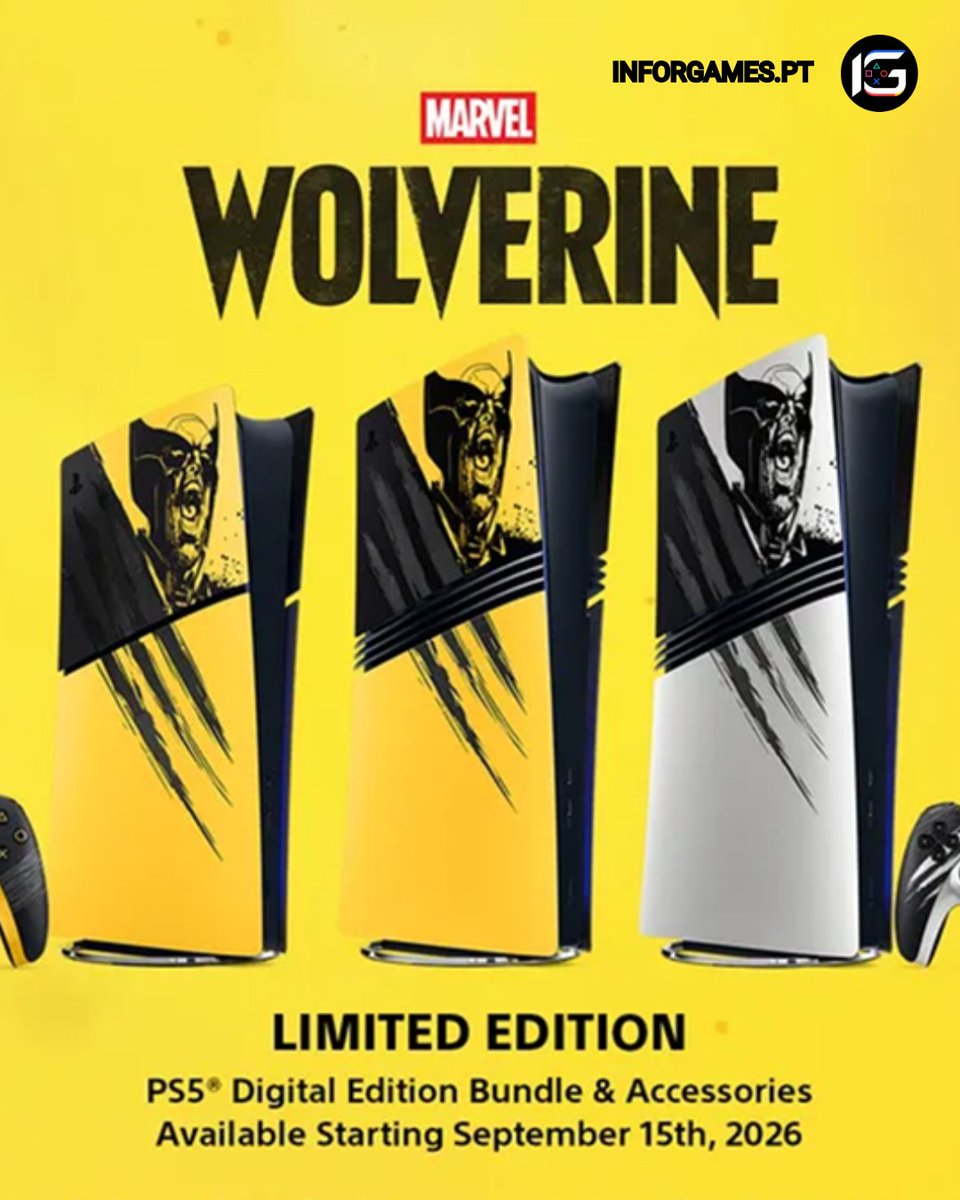inforgamesPT's tweet photo. O design procura transportar para o hardware alguns dos elementos mais  reconhecíveis de Wolverine. A consola apresenta um acabamento amarelo  inspirado no fato Battle Reborn desenvolvido pela Insomniac Games. https://t.co/S6PKVMqZwE https://t.co/UVR1FbVFTp