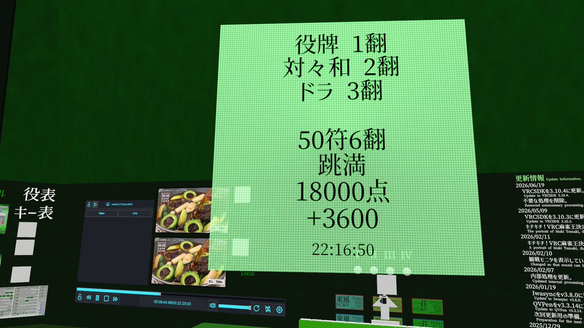 manbaga87's tweet photo. #くえたんVRC 喫茶ばねすの店長さんがVRCインできないといってたので臨時休業くえたん開店するまで暇だったのでに麻雀CPUと対戦してた　毎週金曜日19時～朝6時まで8件イベントお店にはしごする予定　金曜日は特に多い https://t.co/AS8xC6IhJC