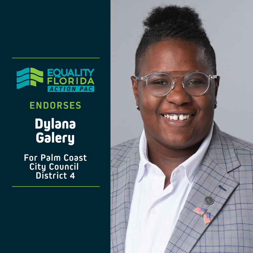 eqfl_actionPAC's tweet photo. EQFL Action PAC endorses Dylana Galery for Palm Coast City Council D4! 

Paid Political Advertisement paid for by Equality Florida Action PAC, 15257 Amberly Dr., Ste. 382, Tampa, FL 33647, independently of any candidate. This advertisement was not approved by any candidate. https://t.co/V4iegq7fju