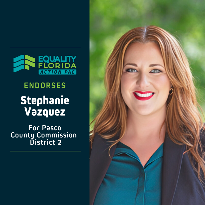 eqfl_actionPAC's tweet photo. EQFL Action PAC endorses @Stephanie4Pasco County Commission D2! 

Paid Political Advertisement paid for by Equality Florida Action PAC, 15257 Amberly Dr., Ste. 382, Tampa, FL 33647, independently of any candidate. This advertisement was not approved by any candidate. https://t.co/axTG55Lroz
