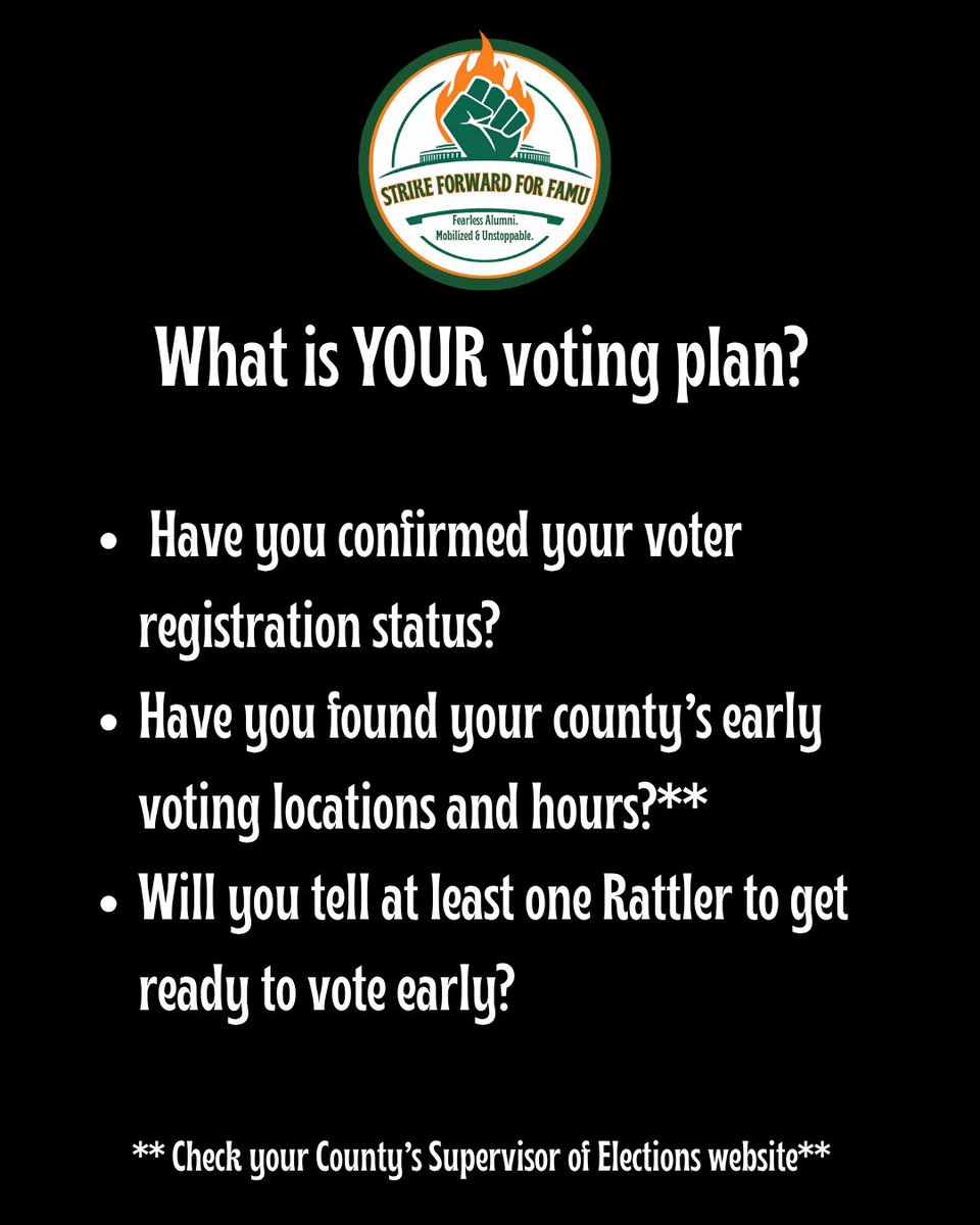 Strike4wardFAMU's tweet photo. Early voting is going on now! Florida’s Governor’s race is on the ballot, and it matters who serves in that office. Check out some of the positions David Jolly has made that will impact FAMU. Make your plan to vote early between August 8-15, 2026 (verify dates with your county) https://t.co/XHdQIDS5L9