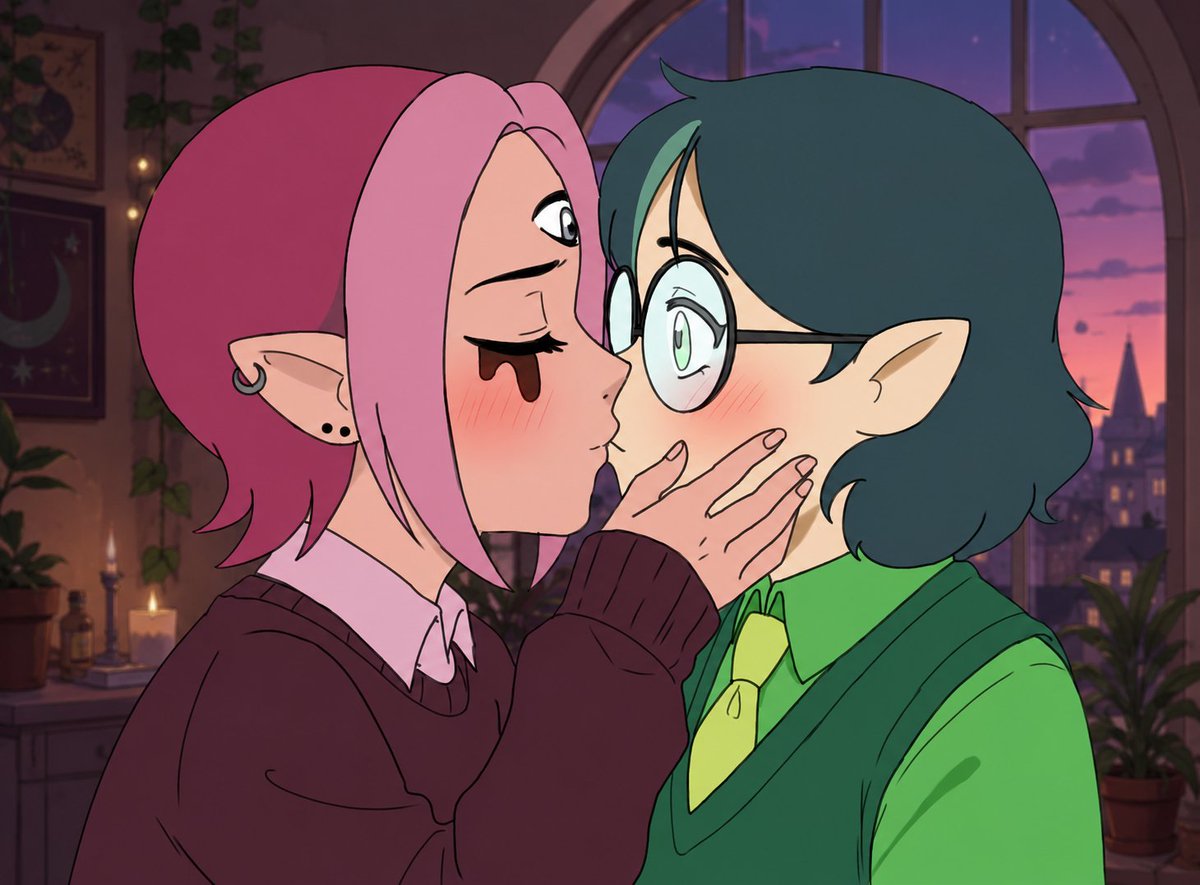 MikasaA23450555's tweet photo. Recordé que tenia fondos hechos con IA asi que los use con un dibujo que termine hoy, ni recuerdo para que necesitaba los fondos.

#boschlow #theowlhouse #willowpark #boscha #kiss #yuri #love https://t.co/4VmygsAz2z
