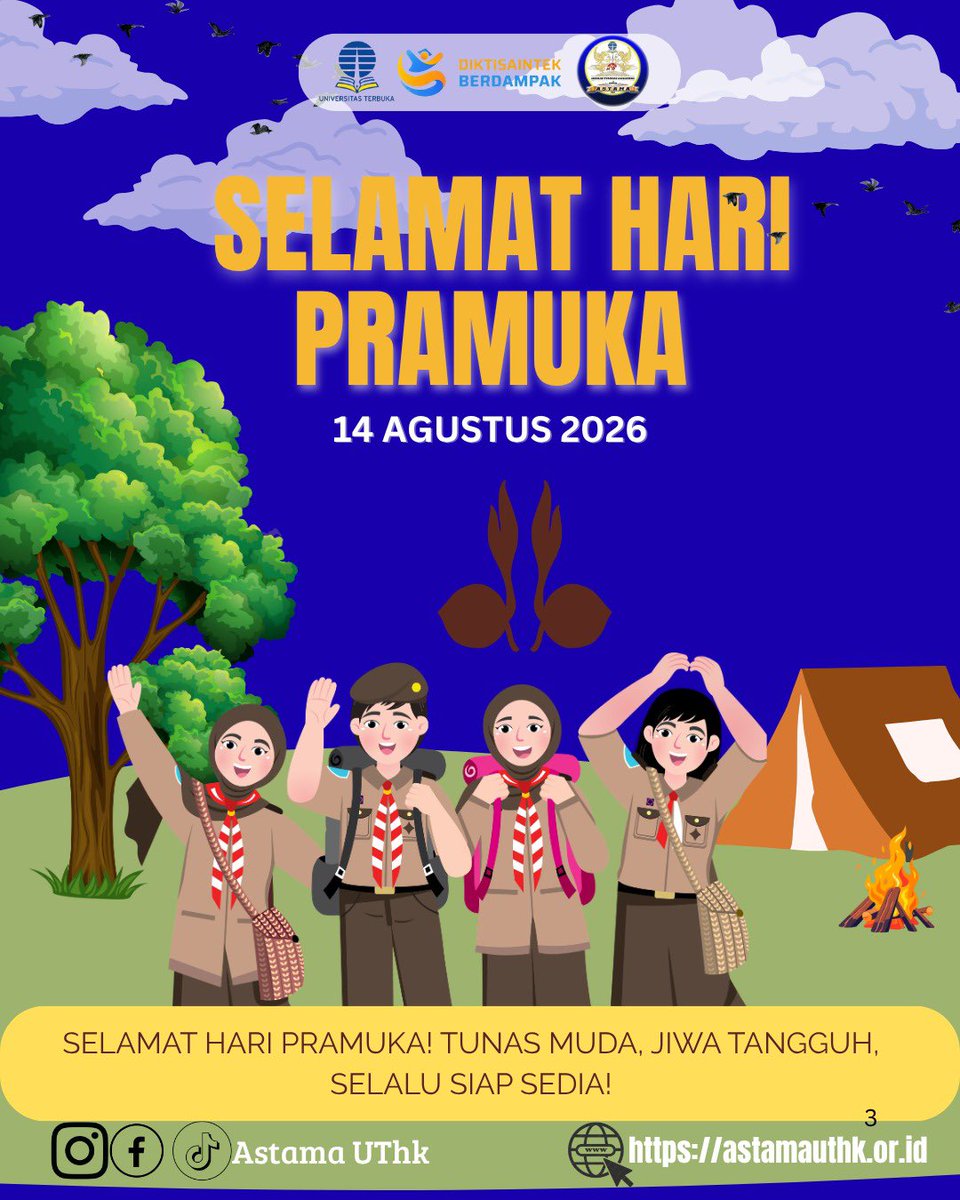 Astamauthk's tweet photo. Selamat Hari Pramuka! ⚜️🇮🇩

Mari terus memupuk jiwa kepemimpinan, kedisiplinan, dan kepedulian terhadap sesama. Semoga semangat Dasa Darma dan Tri Satya selalu menjadi landasan kita dalam berkarya untuk bangsa. 

Pramuka mengajarkan kita arti kebersamaan, kesederhanaan. https://t.co/DNufoH6vAT