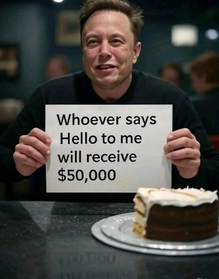 Teslaw579's tweet photo. Whoever says hello to me will receive $50,000.... https://t.co/vXlqsoAkWp