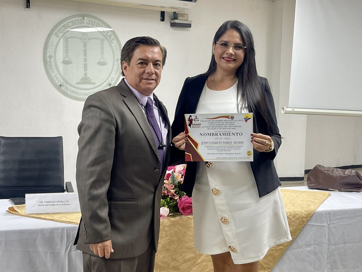 StoDomingoCJ's tweet photo. El director provincial de @StoDomingoCJ, Fabricio Cevallos, participó en el acto de posesión del nuevo directorio de la Asociación de Mujeres Abogadas de Santo Domingo de los Tsáchilas, para el periodo 2026-2028. Éxitos en esta nueva etapa de gestión.
#JusticiaConIndependenciaCJ https://t.co/RMco0DDw3Z